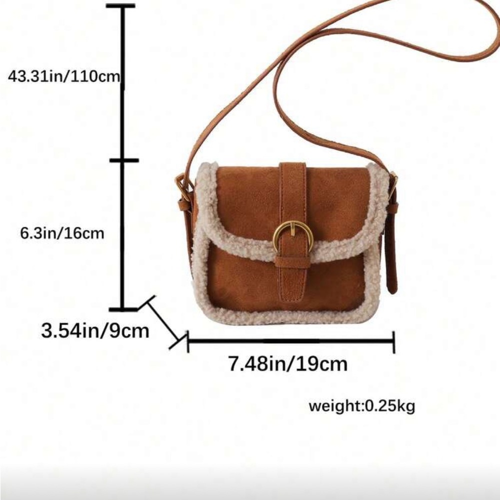 Sherpa suede bag camel brown Crossbody Bag with Shearling Trim - Picture 6 of 7